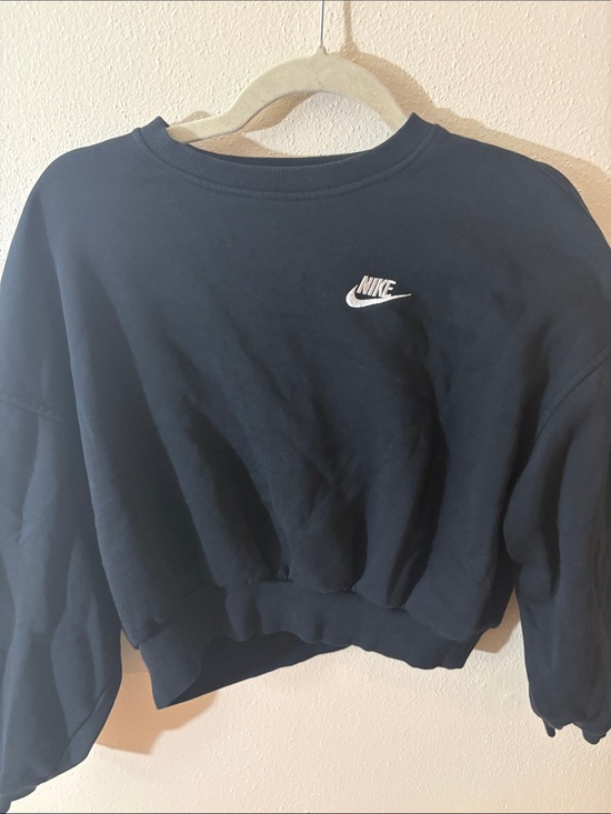 Nike Tops - Nike Black Cropped Sweatshirt with White Swoosh